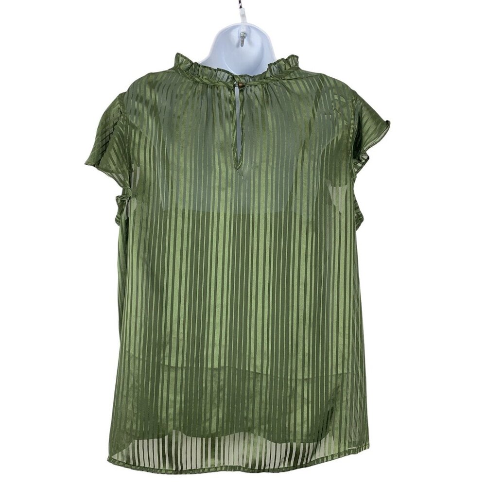 Ophelia Roe Striped Ruffle Sleeve Green Blouse With Cami Top Size Large - Picture 5 of 11